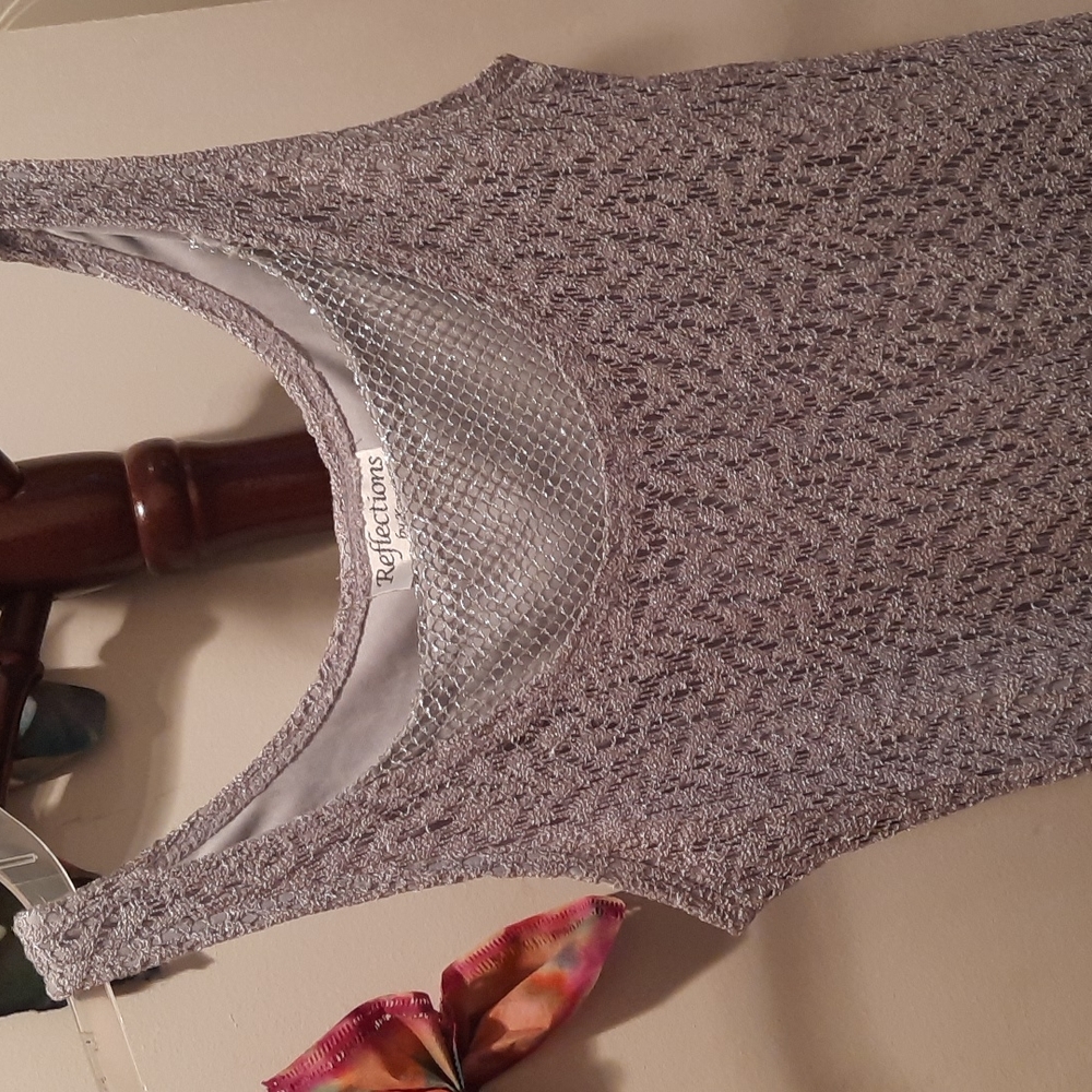 Petite silver lace sheathe dress